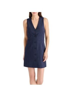 Steve Madden XS Navy Pinstripe Button-Front Sleeveless Shift Dress- NWT